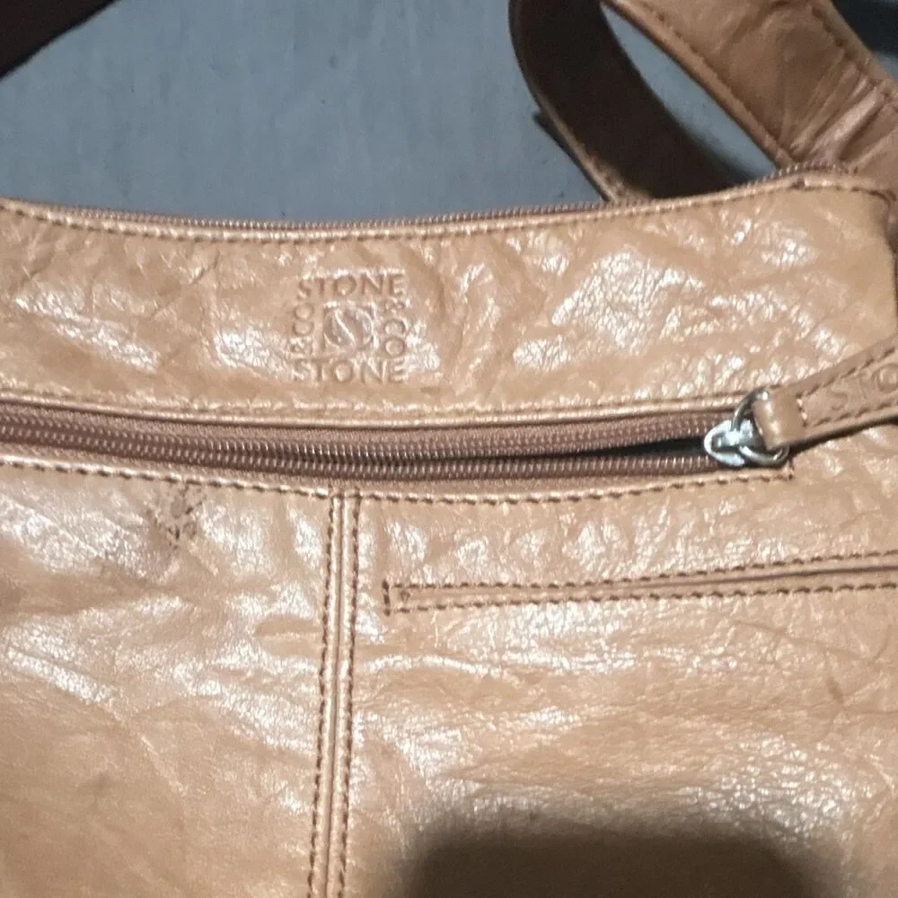 Stone & Co Brown Crossbody Purse, Zip Top, Adjustable Strap, Lined Inner Pockets